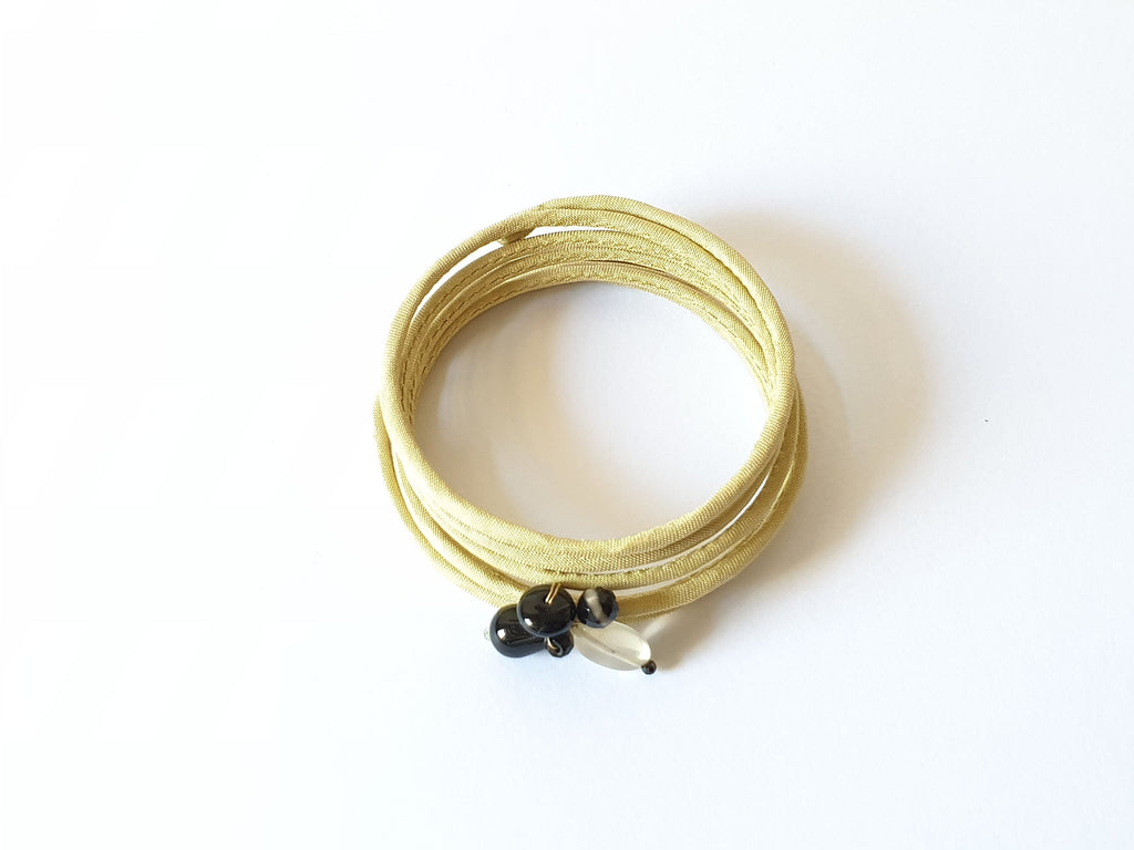 Spiral multi-wire rigid silk bracelet with natural stones