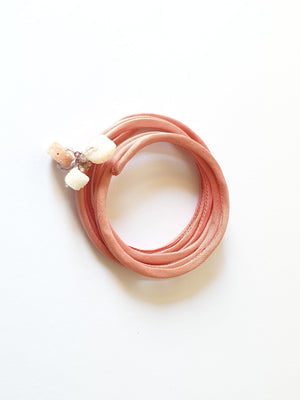 Spiral multi-wire rigid  pink silk bracelet with rock crystal, rose quartz and amethyst