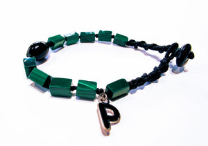 Rope bracelet with malachite and onyx
