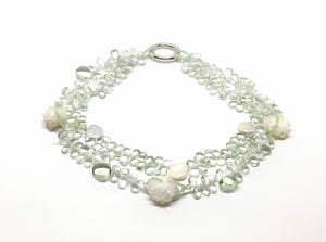 Collana "le Gocce" con prasiolite - perle keshi - cristallo di rocca