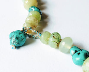 Necklace with turquoise, chrysocolla, jadeite, yellow opal